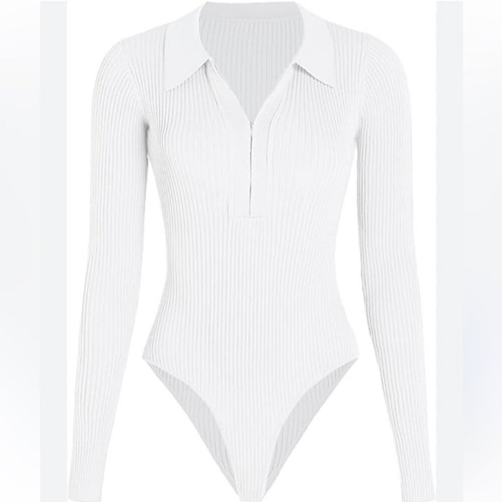 Cider Ivory Ribbed Collared Bodysuit